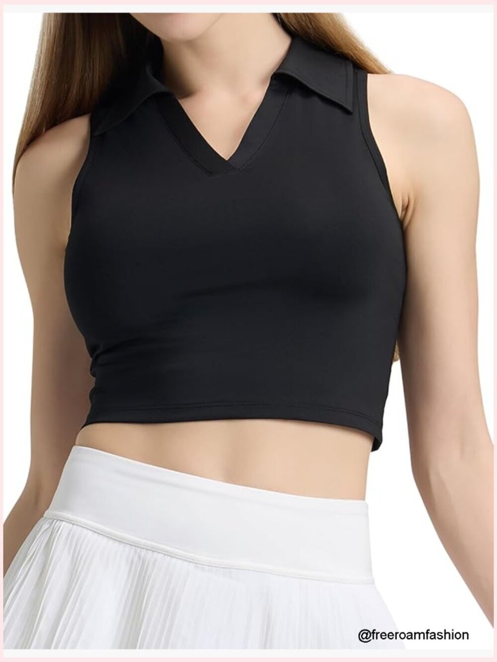 V Neck Sleeveless Polo Golf Shirt Cropped Tank Top Athletic